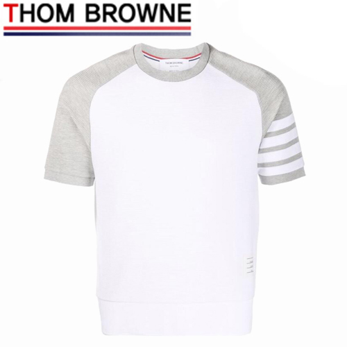 THOM BROWNE-07032 톰 브라운 그레이/화이트 스트라이프 장식 티셔츠 남성용