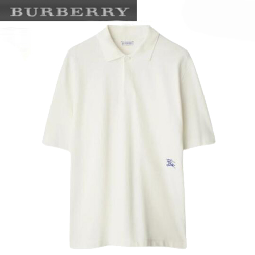 BURBERRY-80833291 버버리 화이트 코튼 폴로 티셔츠 남성용