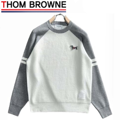 THOM BROWNE-12152 톰 브라운 화이트/그레이 스트라이프 장식 스웨터 남성용