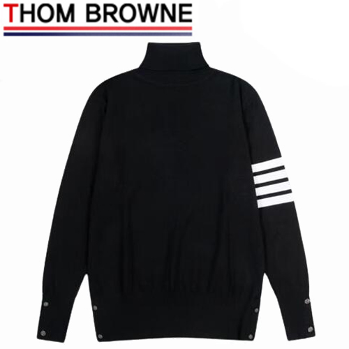 THOM BROWNE-10108 톰 브라운 블랙 스트라이프 장식 목폴라 티셔츠 남여공용