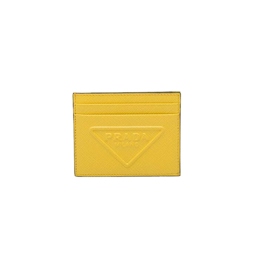 [스페셜오더]PRADA-2MC223 프라다 옐로우 엠보싱 트라이앵글 로고 카드 홀더