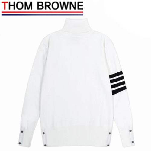 THOM BROWNE-10109 톰 브라운 화이트 스트라이프 장식 목폴라 티셔츠 남여공용